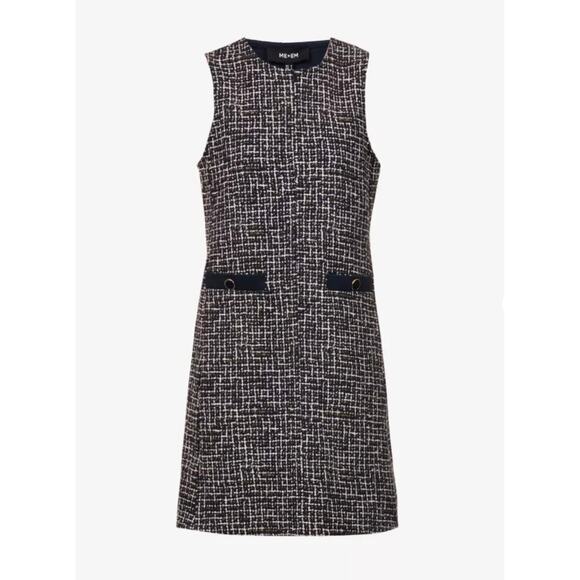 ME+EM Ponte Jacquard Tweed Shift Mini Dress Short 8 Navy Blue Office Work - Picture 3 of 10